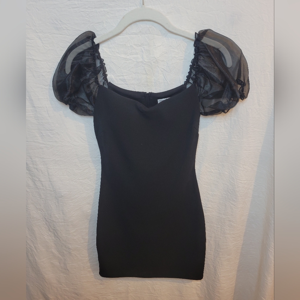Xtraordinary Black Dress with Sheer Puff Sleeves